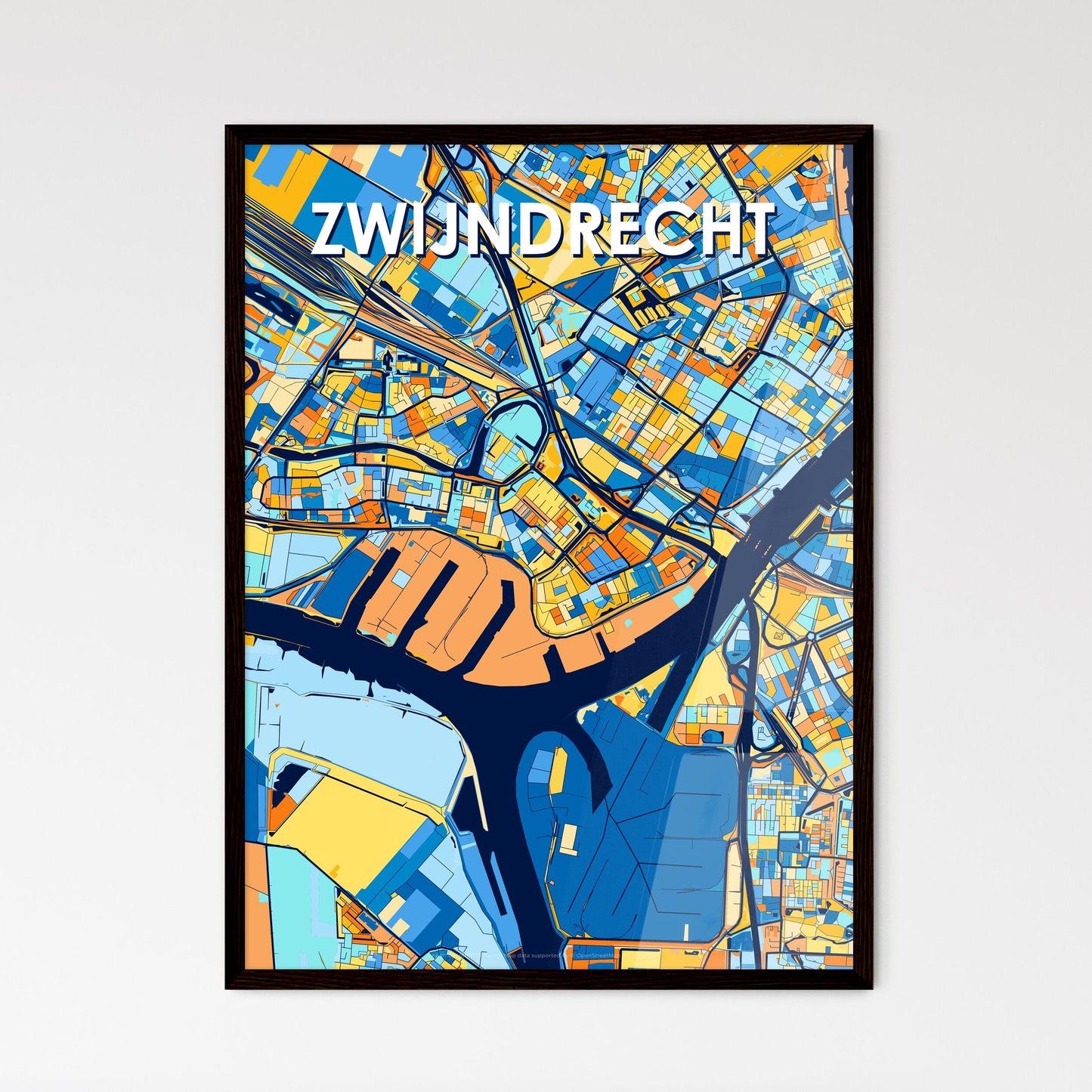 ZWIJNDRECHT NETHERLANDS Vibrant Colorful Art Map Poster Blue Orange