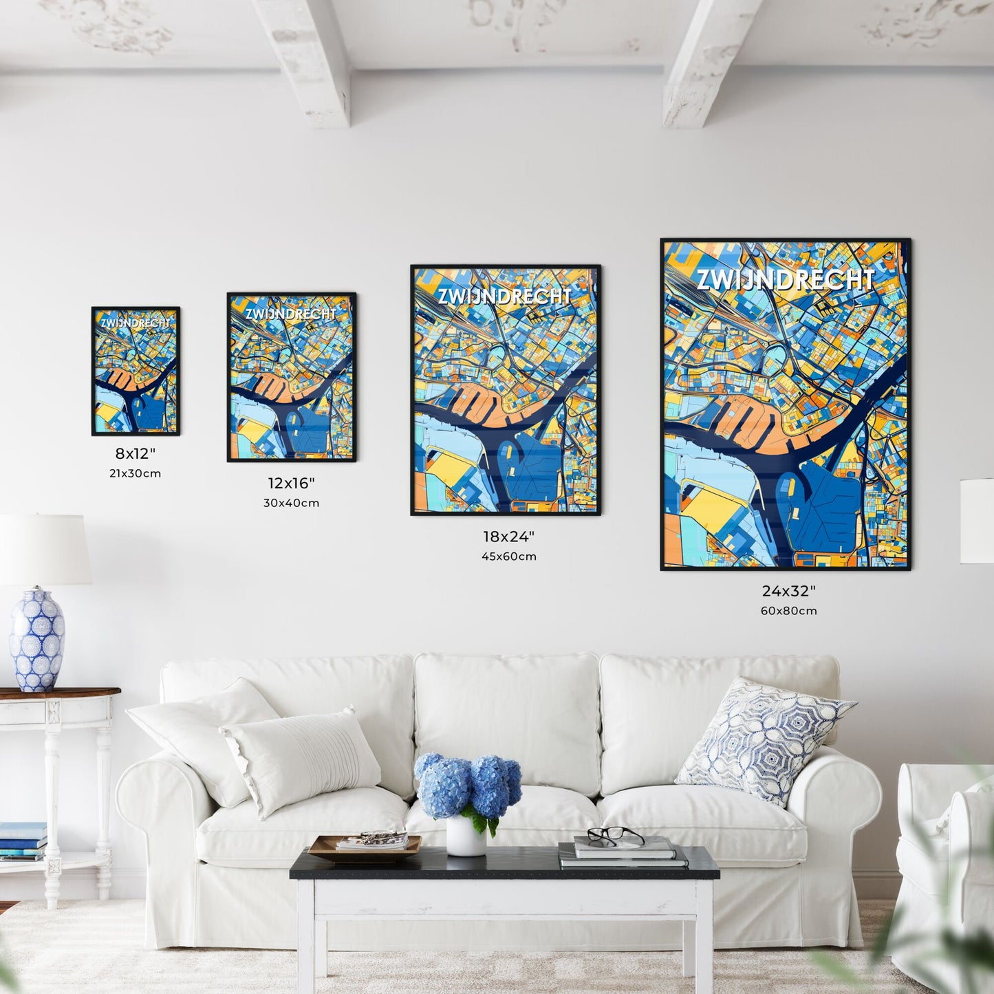 ZWIJNDRECHT NETHERLANDS Vibrant Colorful Art Map Poster Blue Orange