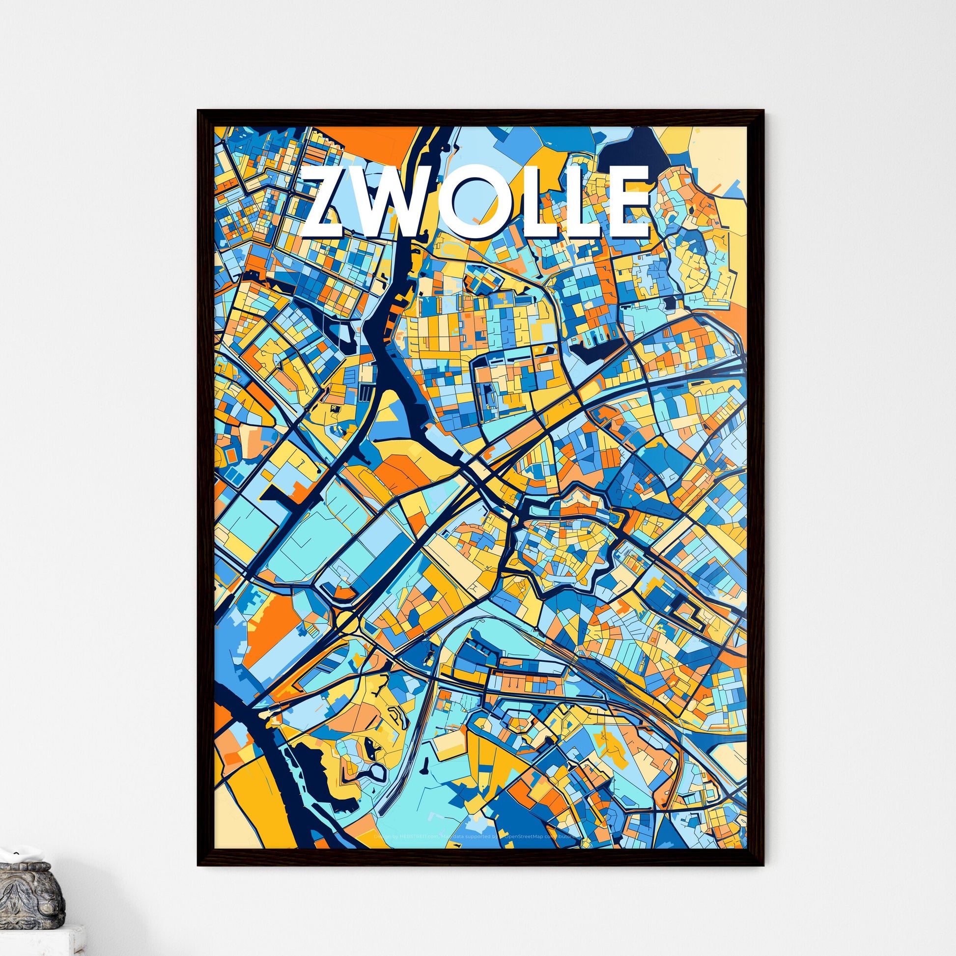 ZWOLLE NETHERLANDS Vibrant Colorful Art Map Poster Blue Orange