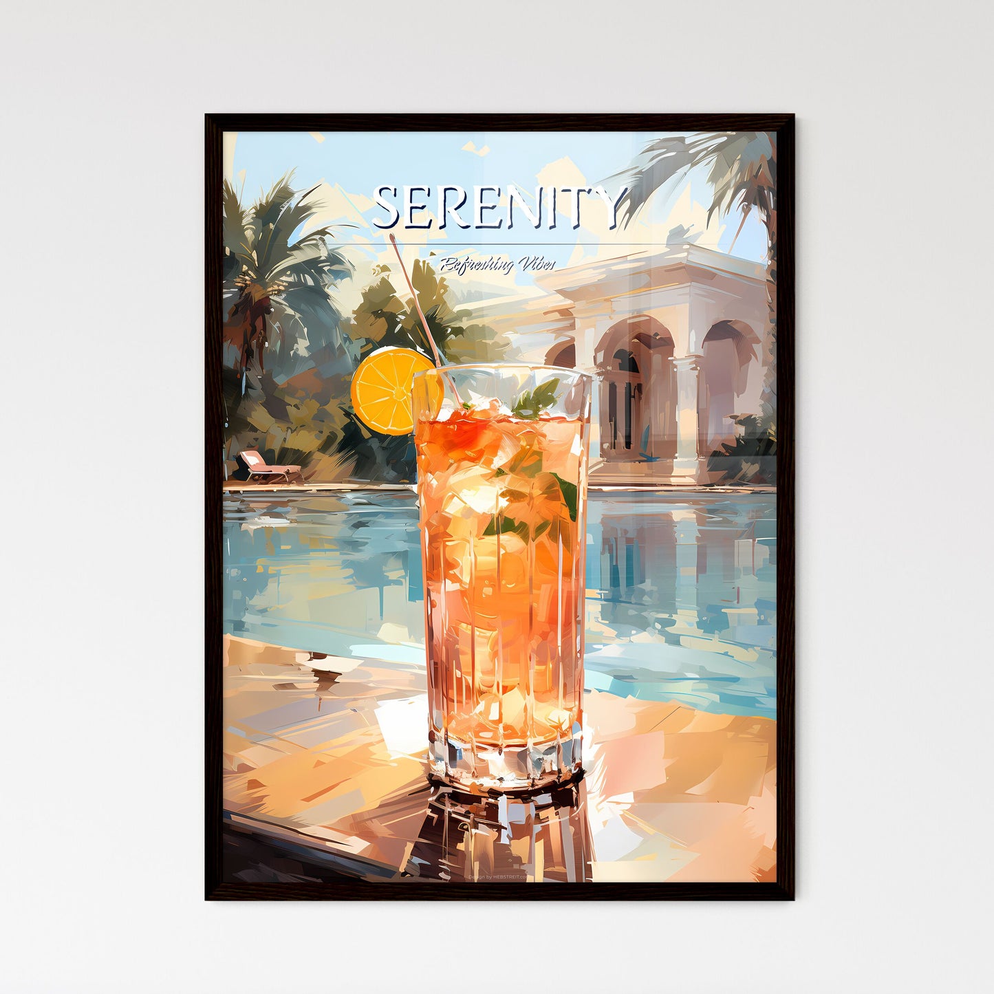 A Cocktail Near A Swimming Pool - Relax Concept - A Glass Of Liquid With Orange Slices And A Slice Of Orange On A Table Default Title