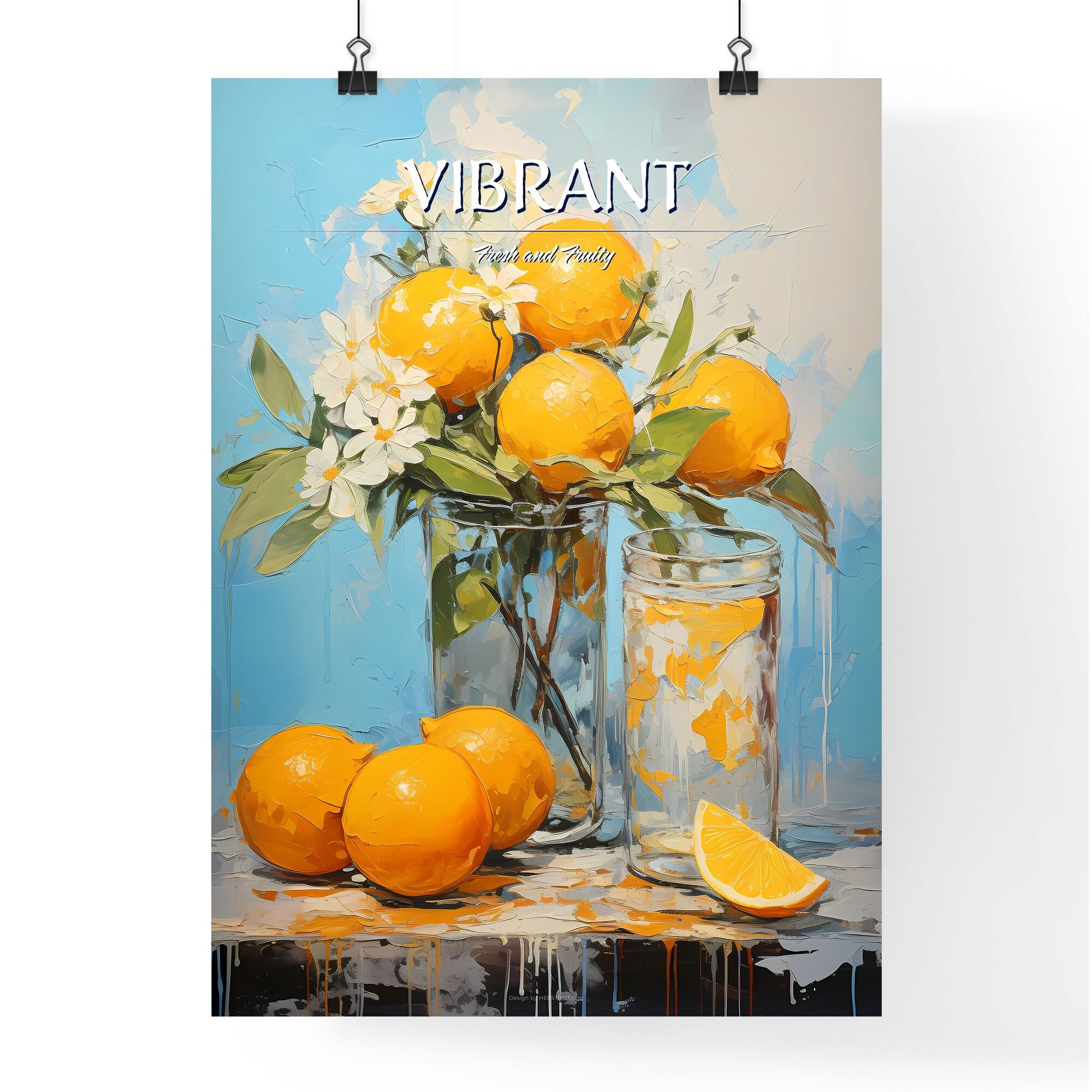 A Glass Vase With Oranges And Flowers Default Title