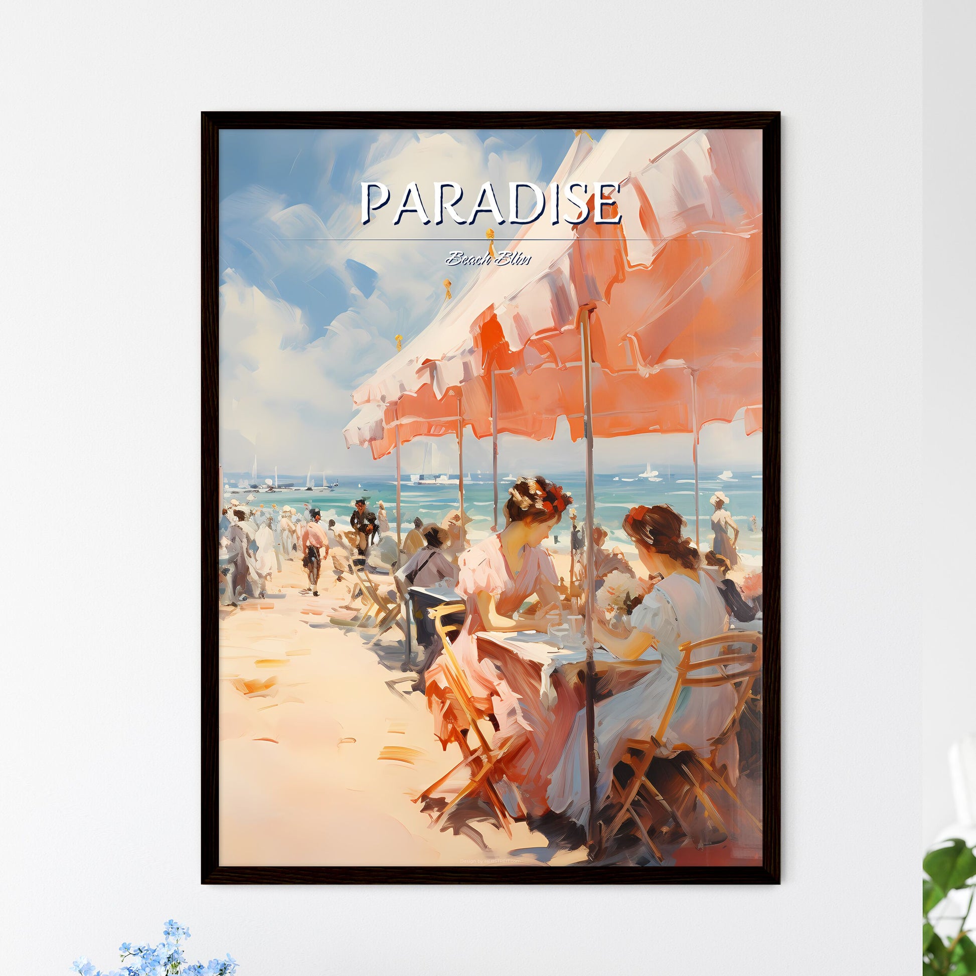 A Group Of People Sitting At A Table Under An Umbrella On A Beach Default Title