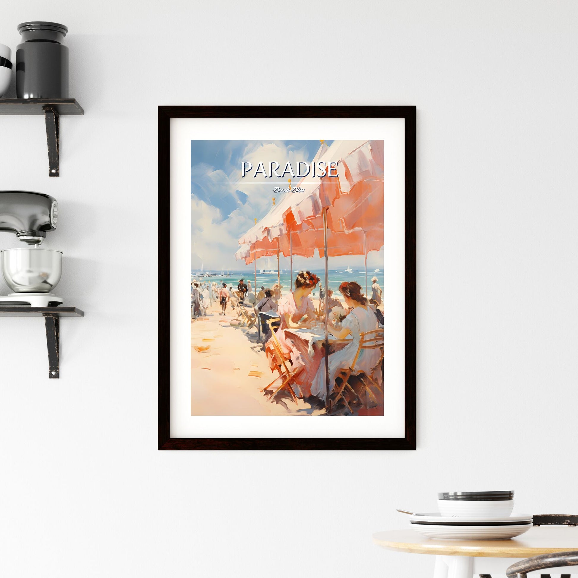 A Group Of People Sitting At A Table Under An Umbrella On A Beach Default Title