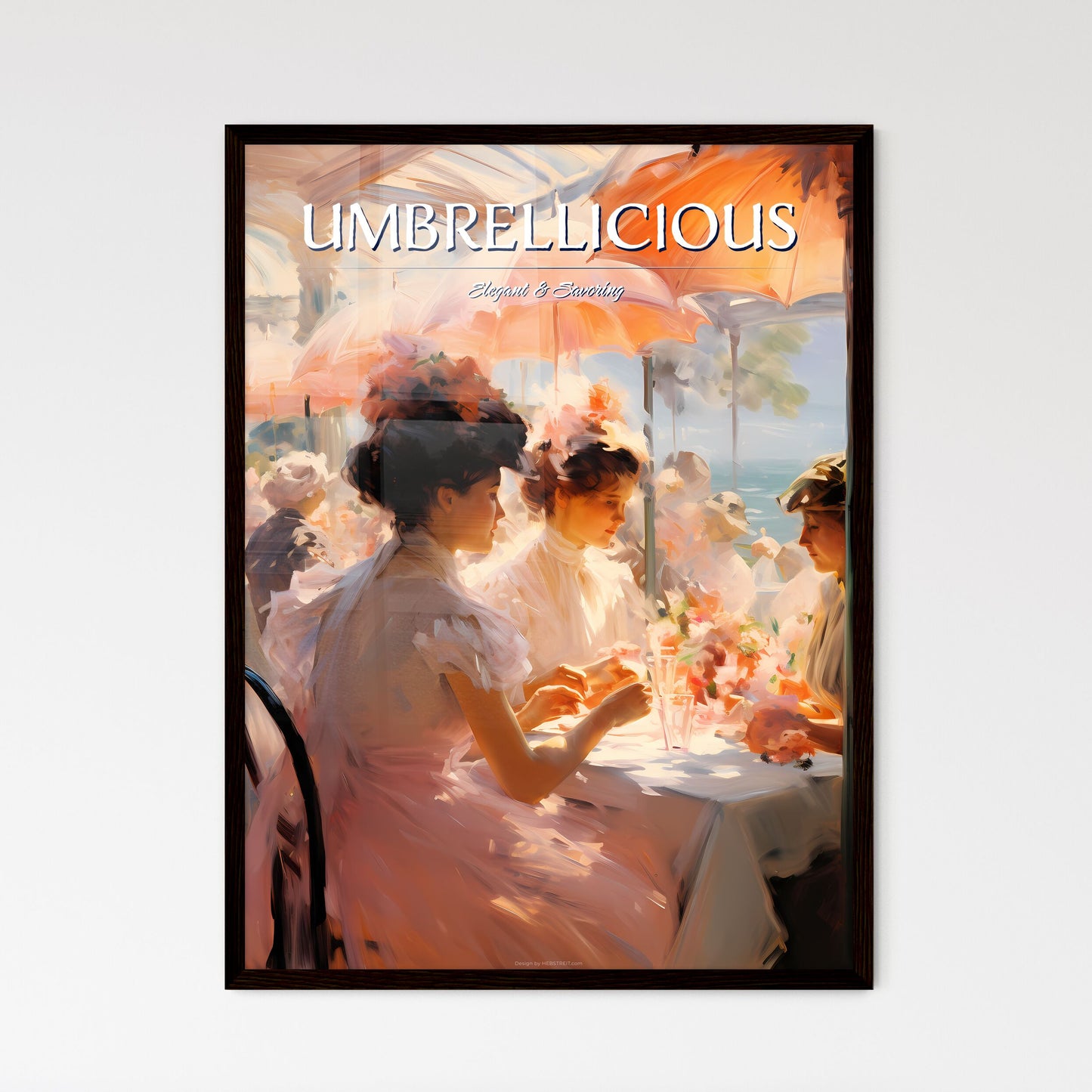 A Group Of Women Sitting At A Table With Umbrellas Default Title