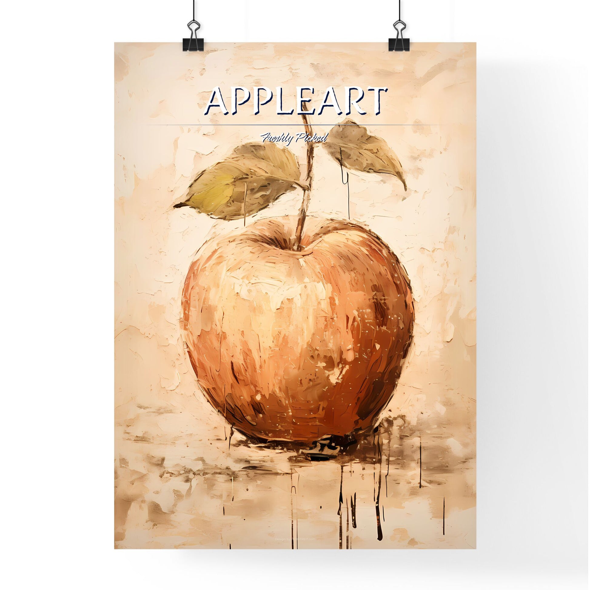 A Painting Of An Apple With A Stem And Leaves Default Title