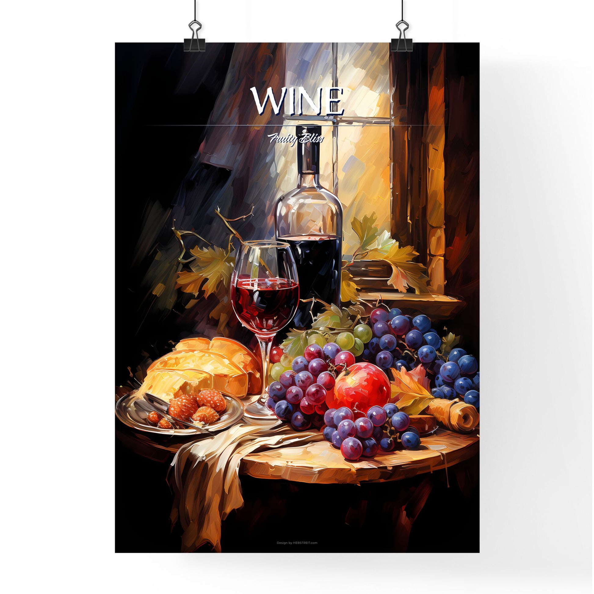 A Still Life Composition With Grape And Wine - A Painting Of A Still Life With A Bottle Of Wine And Fruit Default Title