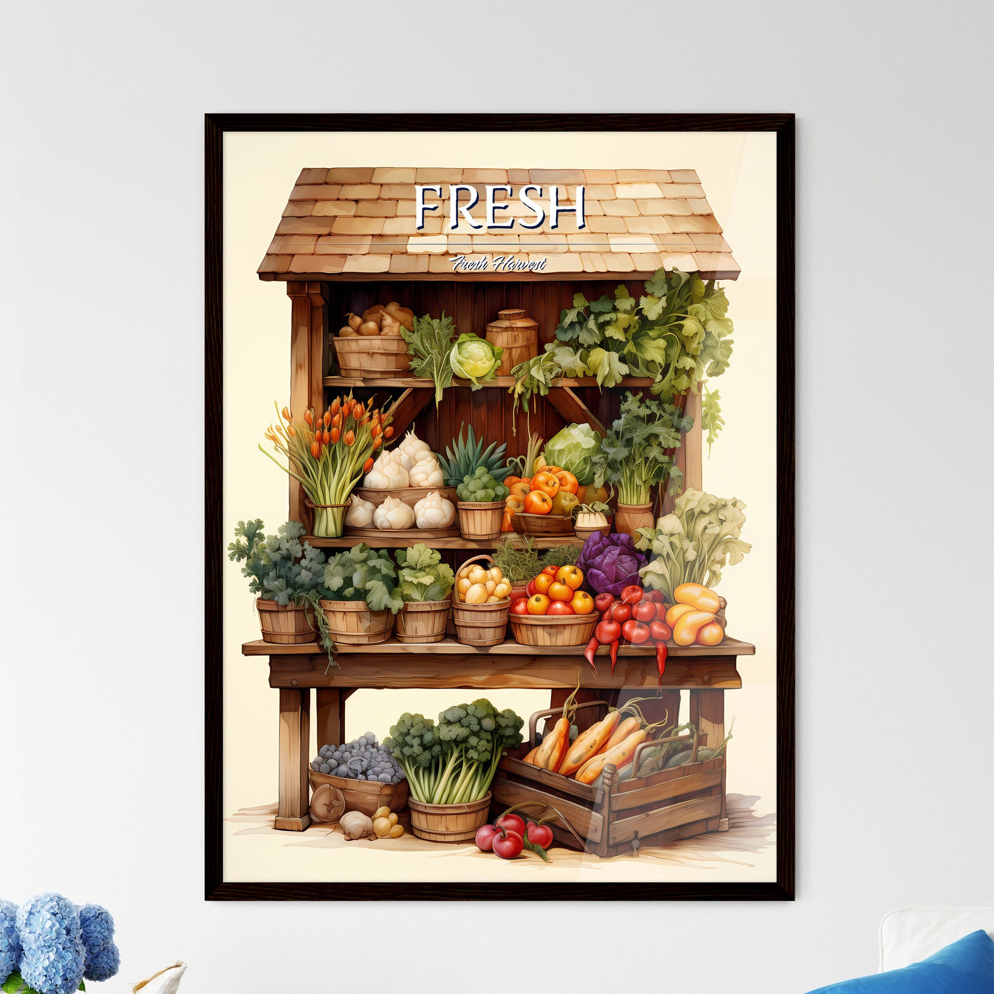 A Wooden Shelf With Vegetables And Fruits Default Title