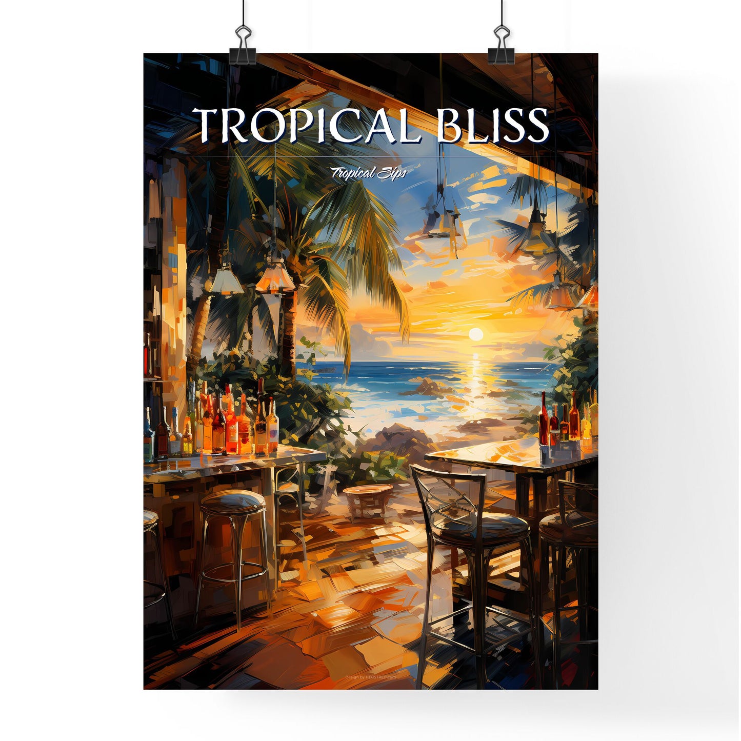 Art Summer Tropical Beach Wine Bar - A Bar With A View Of The Ocean And Palm Trees Default Title