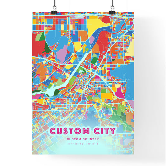 Custom CRAZY COLORFUL City Map Two-toned Creative Hometown City Poster - Design your own map poster now!