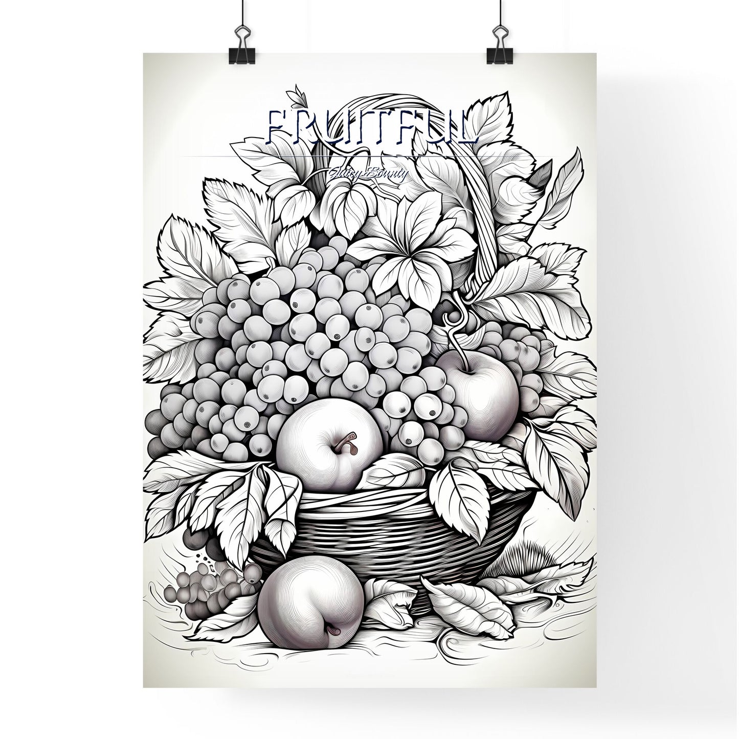 Basket Of Fruit With Leaves And Grapes Art Print Default Title