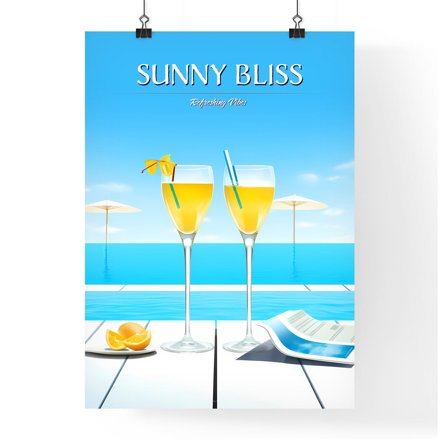 Beach Holidays With Two Cocktails Near Swimming Pool - Two Glasses Of Yellow Liquid Next To A Pool Default Title