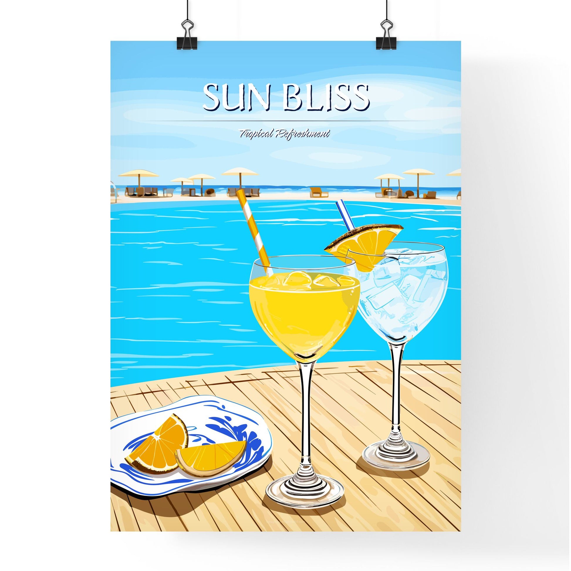 Beach Holidays With Two Cocktails Near Swimming Pool - Two Glasses Of Drinks On A Dock Near A Pool Default Title