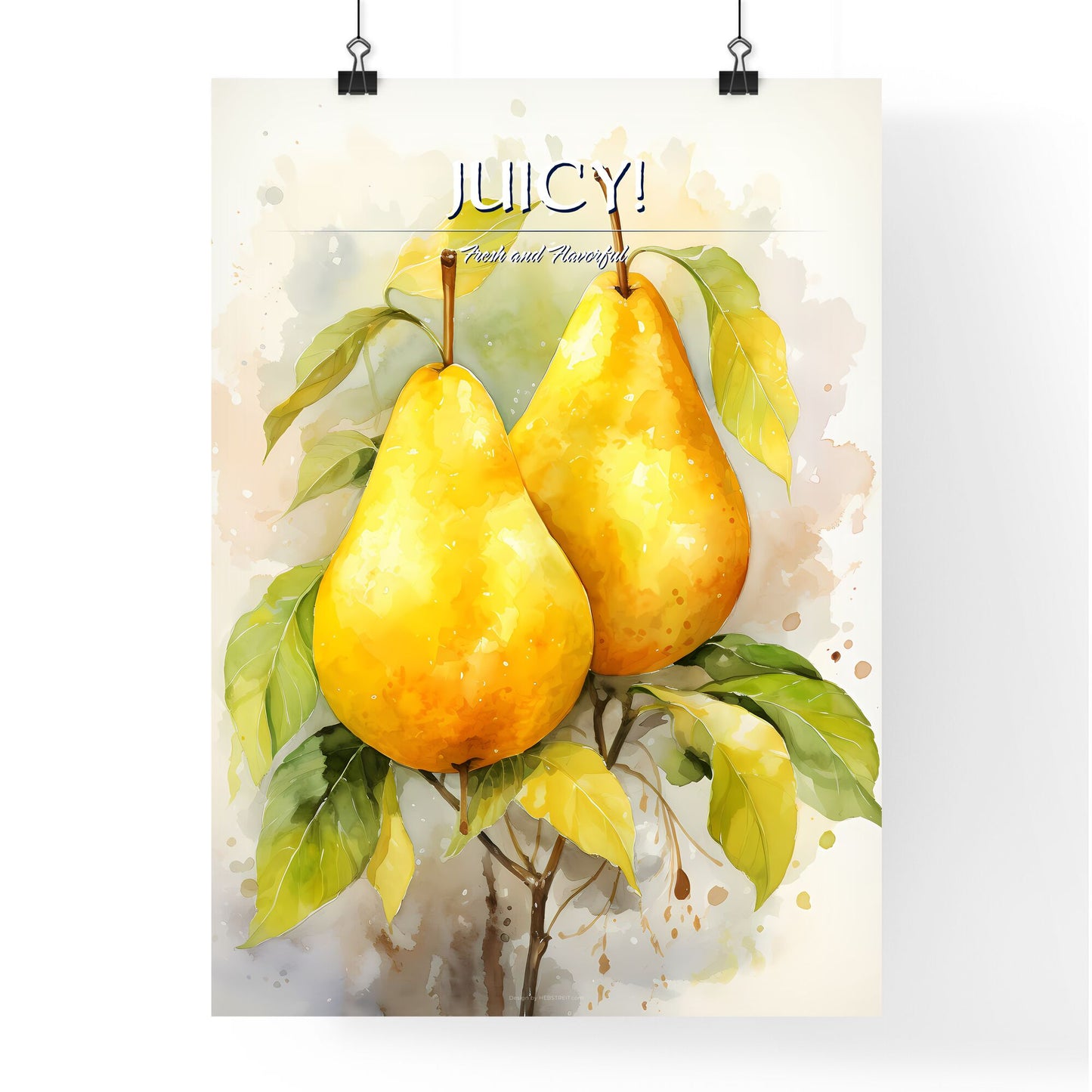 Beautiful Ripe Yellow Pears On A White Background - A Pair Of Yellow Pears With Green Leaves Default Title