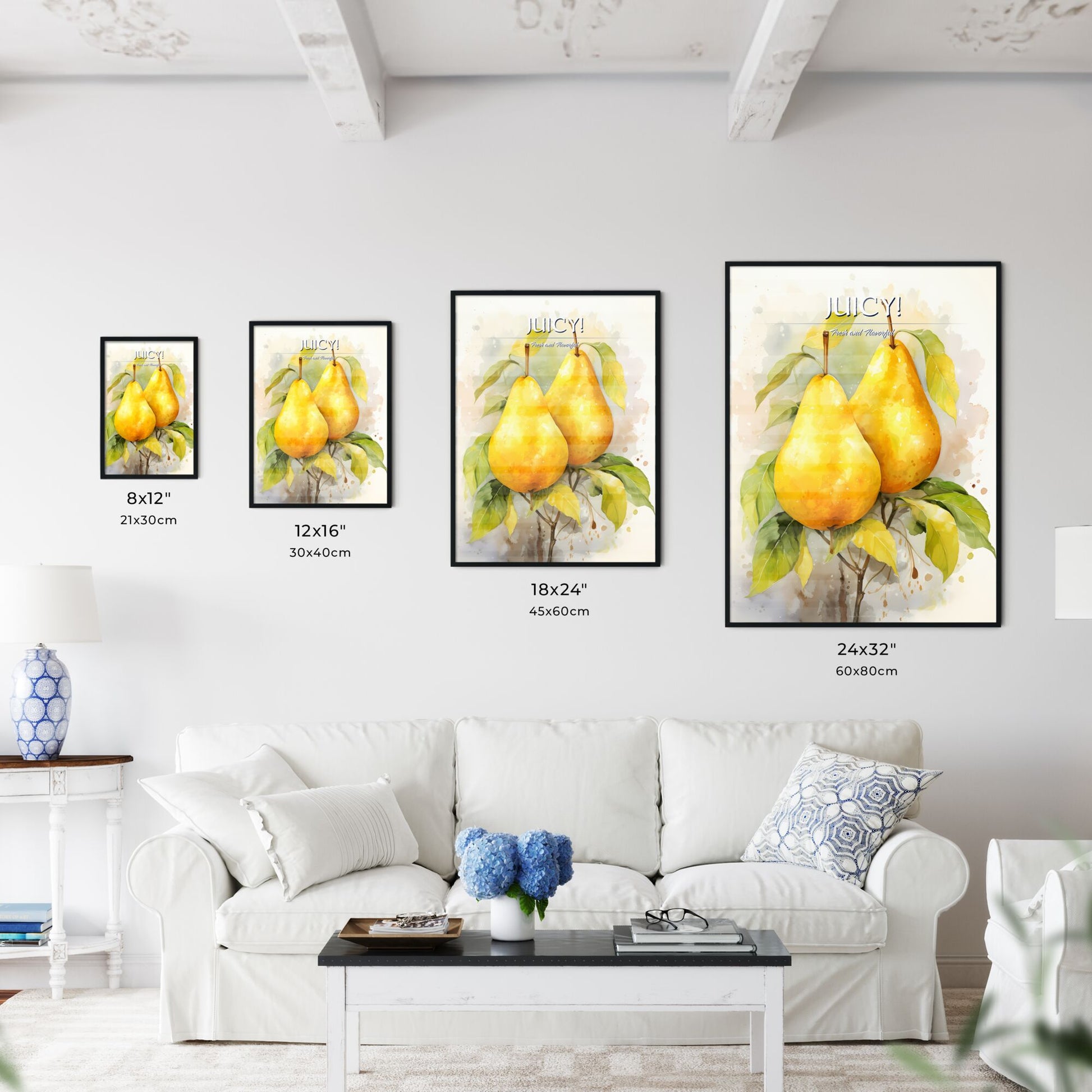 Beautiful Ripe Yellow Pears On A White Background - A Pair Of Yellow Pears With Green Leaves Default Title