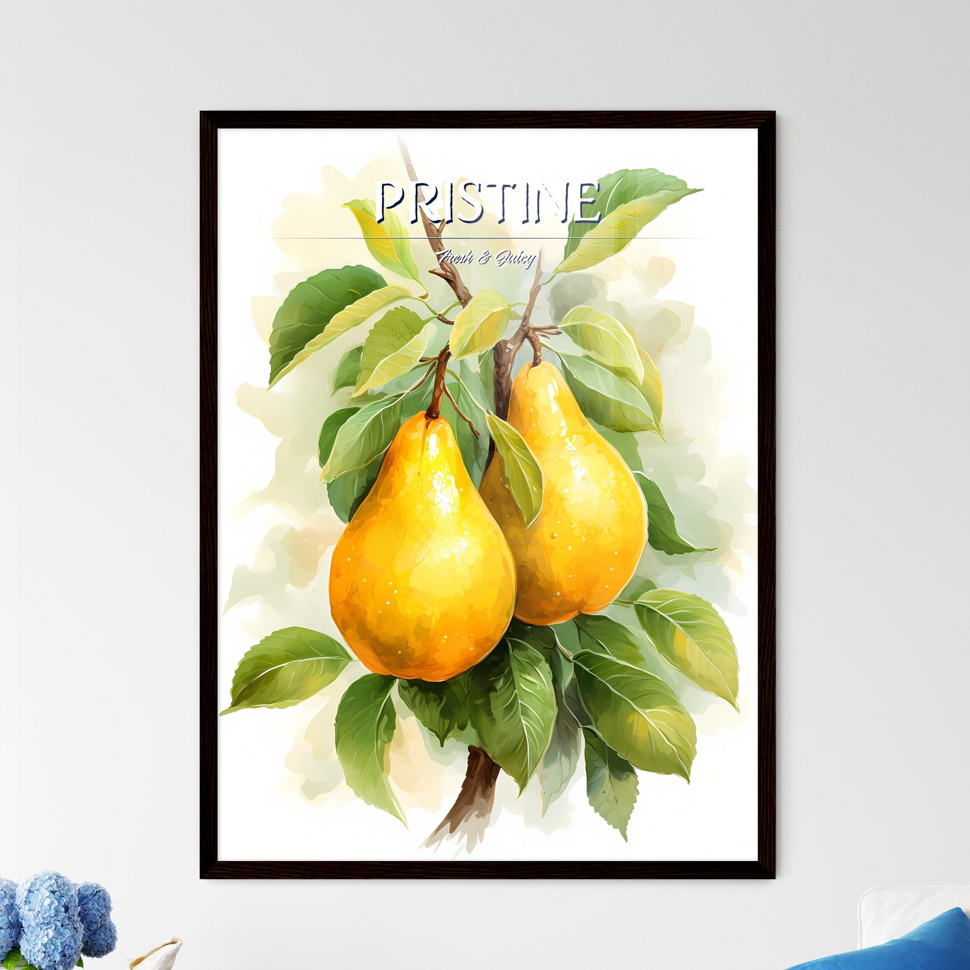 Beautiful Ripe Yellow Pears On A White Background - A Pair Of Yellow Pears On A Tree Branch Default Title