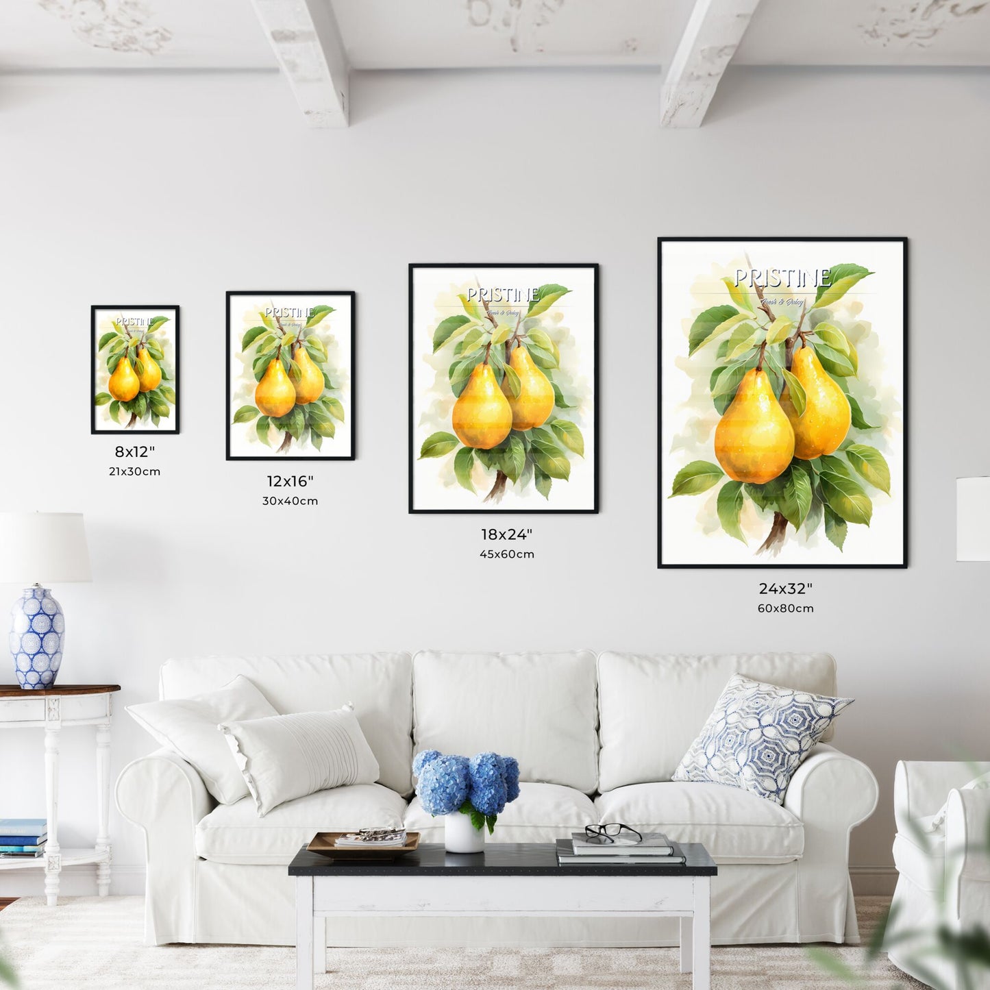 Beautiful Ripe Yellow Pears On A White Background - A Pair Of Yellow Pears On A Tree Branch Default Title