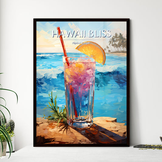 Blue Hawaii Drink - A Glass With A Drink And A Straw On A Rock By The Ocean Default Title