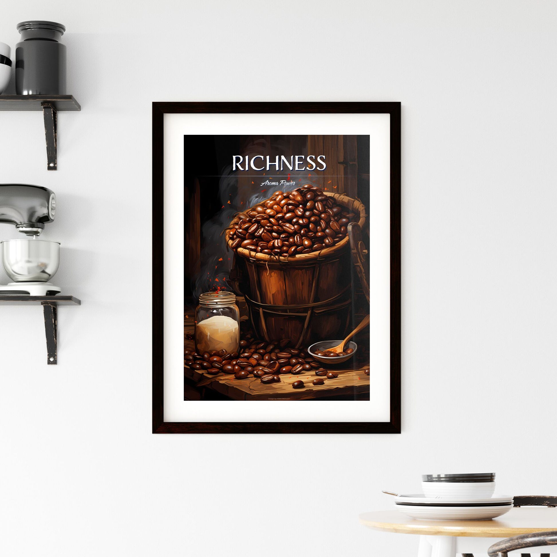 Closeup Of Coffee Beans With Scoop In Mood Lighting - A Bucket Of Coffee Beans And A Jar Of Sugar Default Title