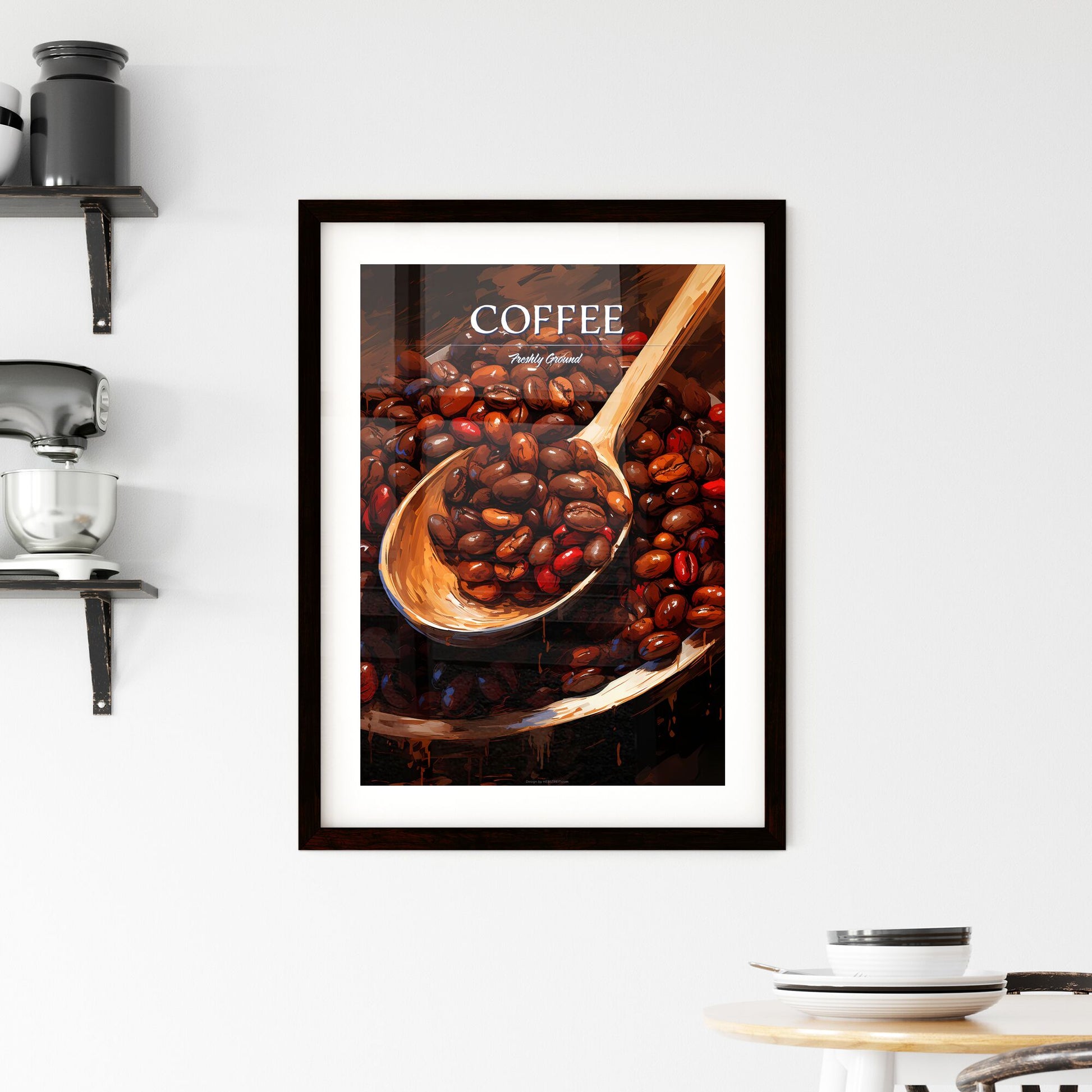 Closeup Of Coffee Beans With Scoop In Mood Lighting - A Bowl Of Beans With A Wooden Spoon Default Title