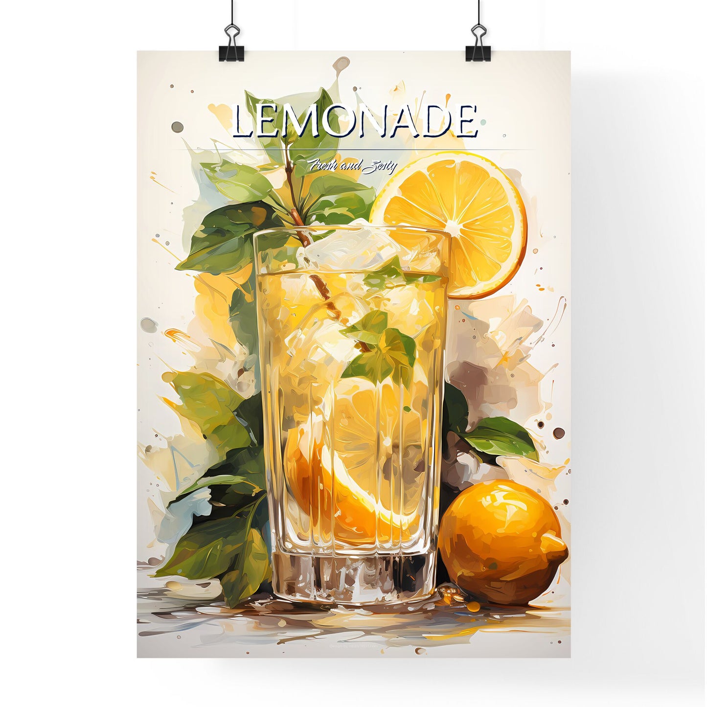 Cocktail With Lemon Over White - A Glass Of Lemonade With Lemons And Leaves Default Title