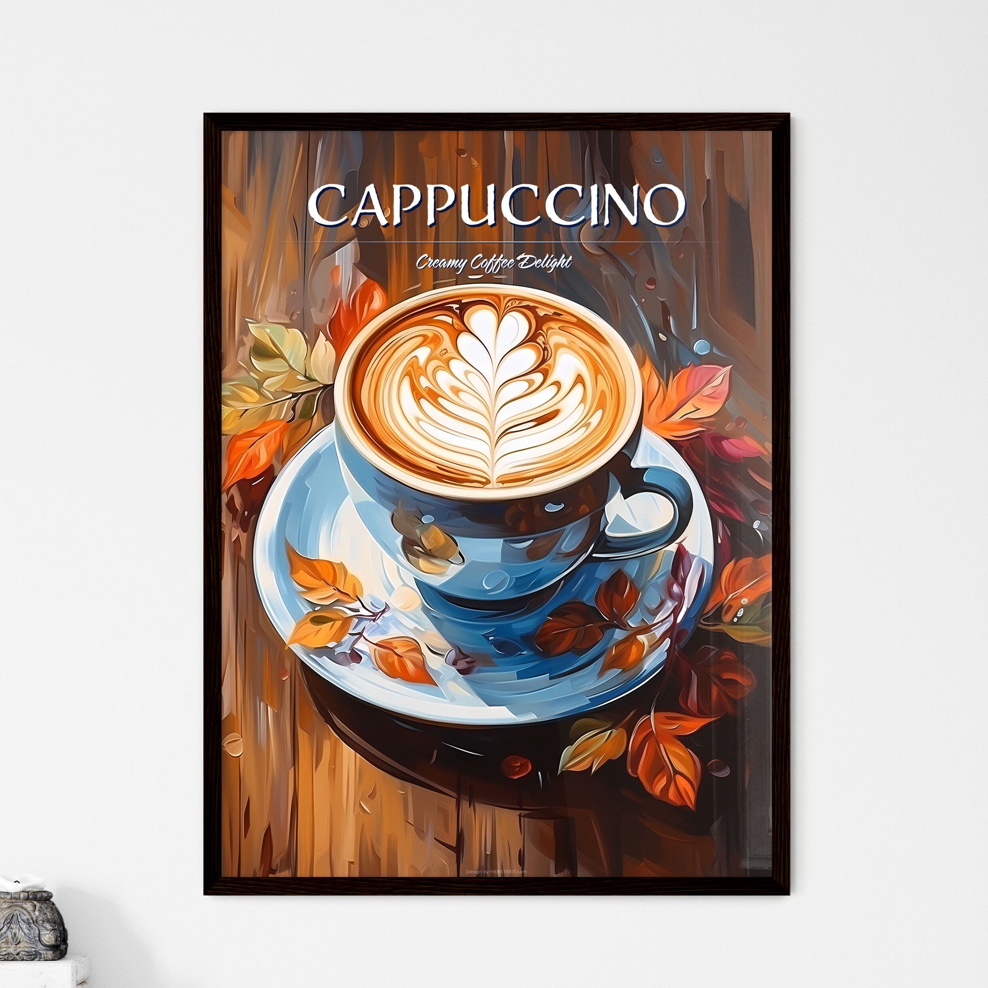 Cup Of Cappuccino Coffee On Wooden Background - A Cup Of Coffee With A Leaf Design On Top Of It Default Title