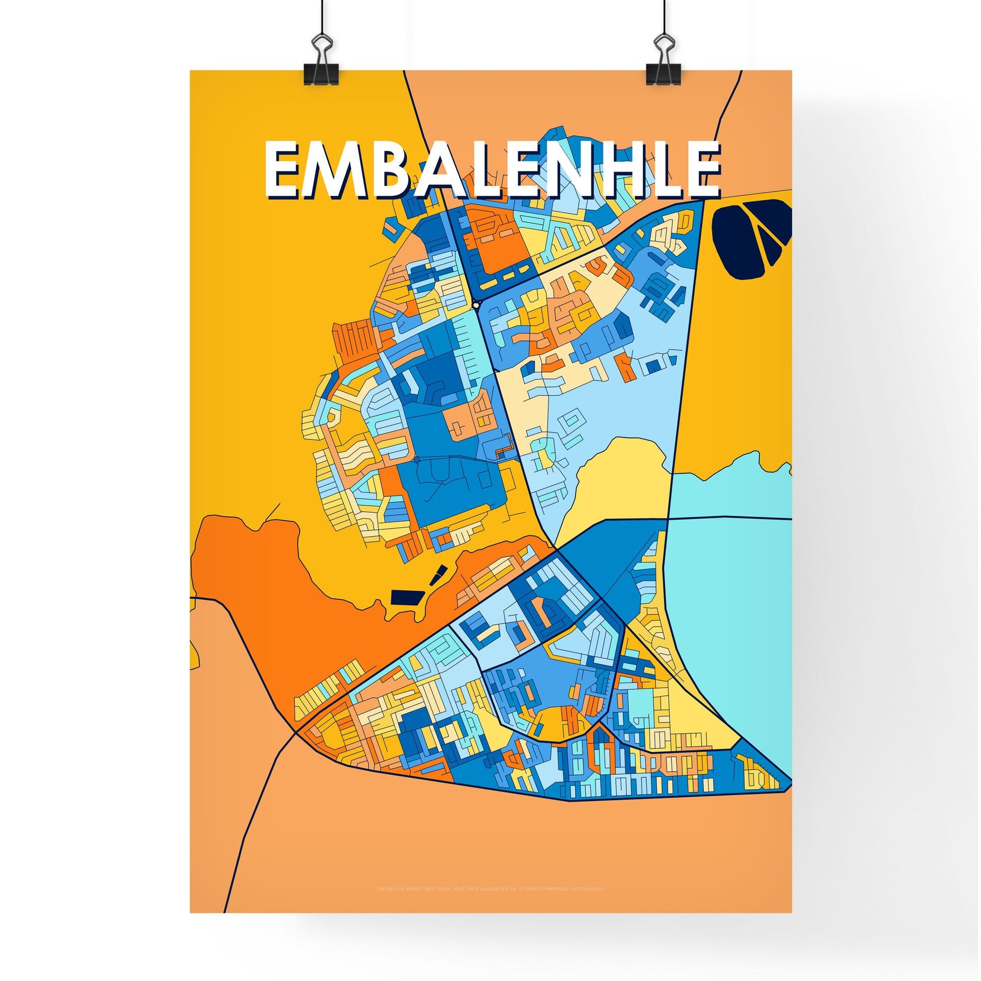 EMBALENHLE SOUTH AFRICA Vibrant Colorful Art Map Poster Blue Orange