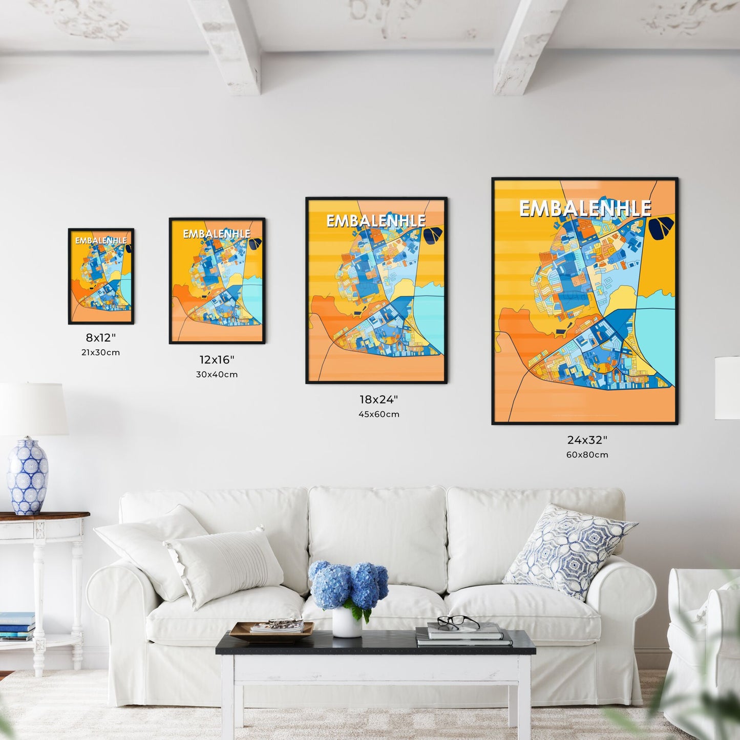 EMBALENHLE SOUTH AFRICA Vibrant Colorful Art Map Poster Blue Orange