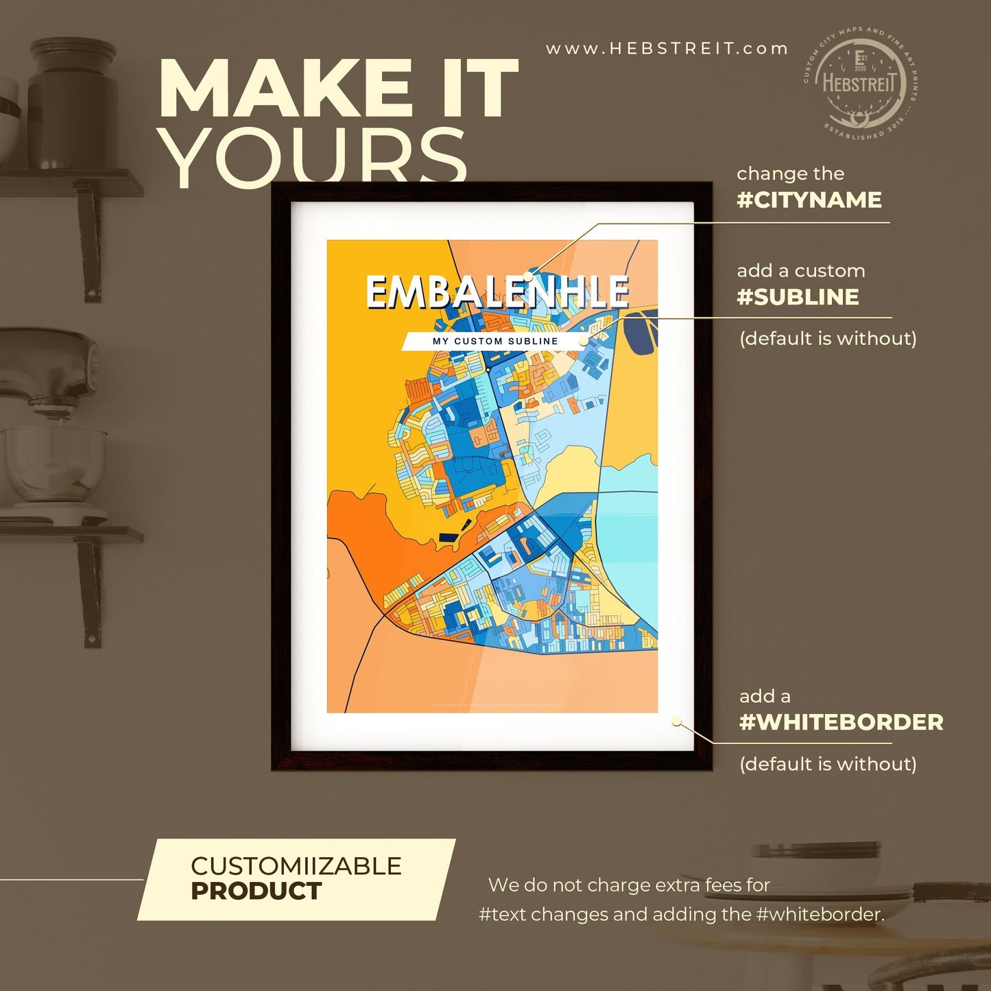 EMBALENHLE SOUTH AFRICA Vibrant Colorful Art Map Poster Blue Orange