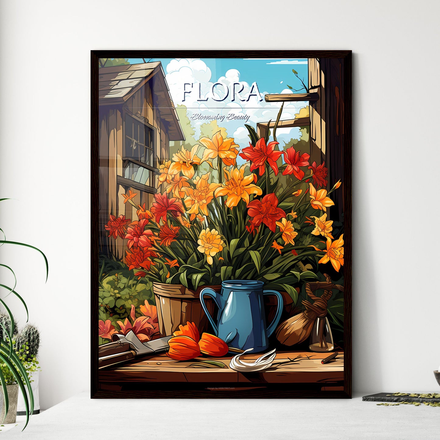 Gardening Tools And Plants On Land - A Painting Of Flowers In A Pot Default Title