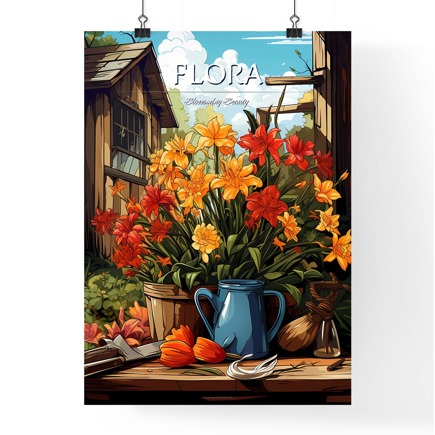 Gardening Tools And Plants On Land - A Painting Of Flowers In A Pot Default Title