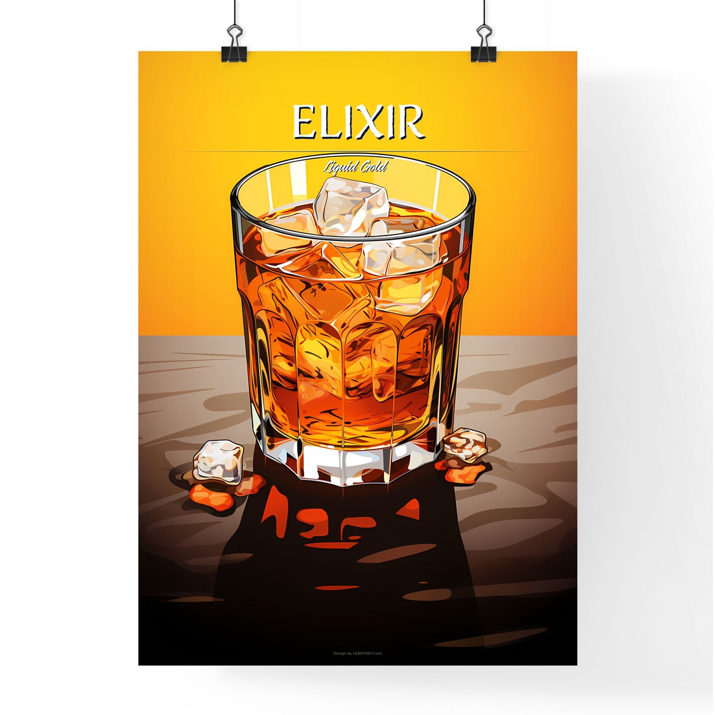 Glass Of Amber Liquid With Ice Cubes Art Print Default Title