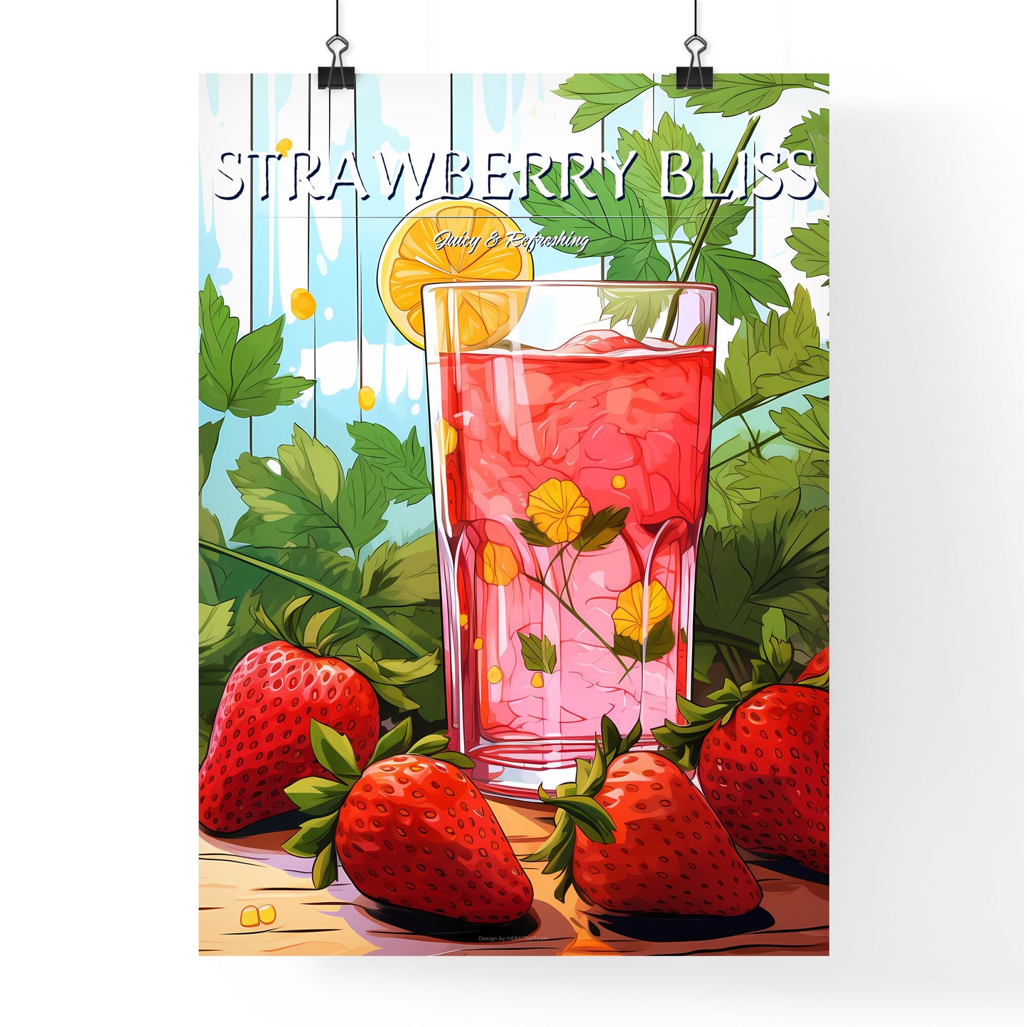 Glass Of Strawberry Juice With Strawberries And A Lemon Art Print Default Title