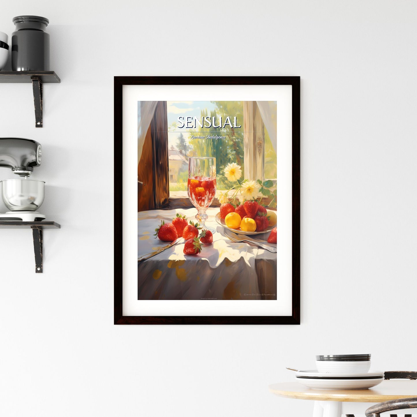 Glass Of Wine And Strawberries On A Table Art Print Default Title