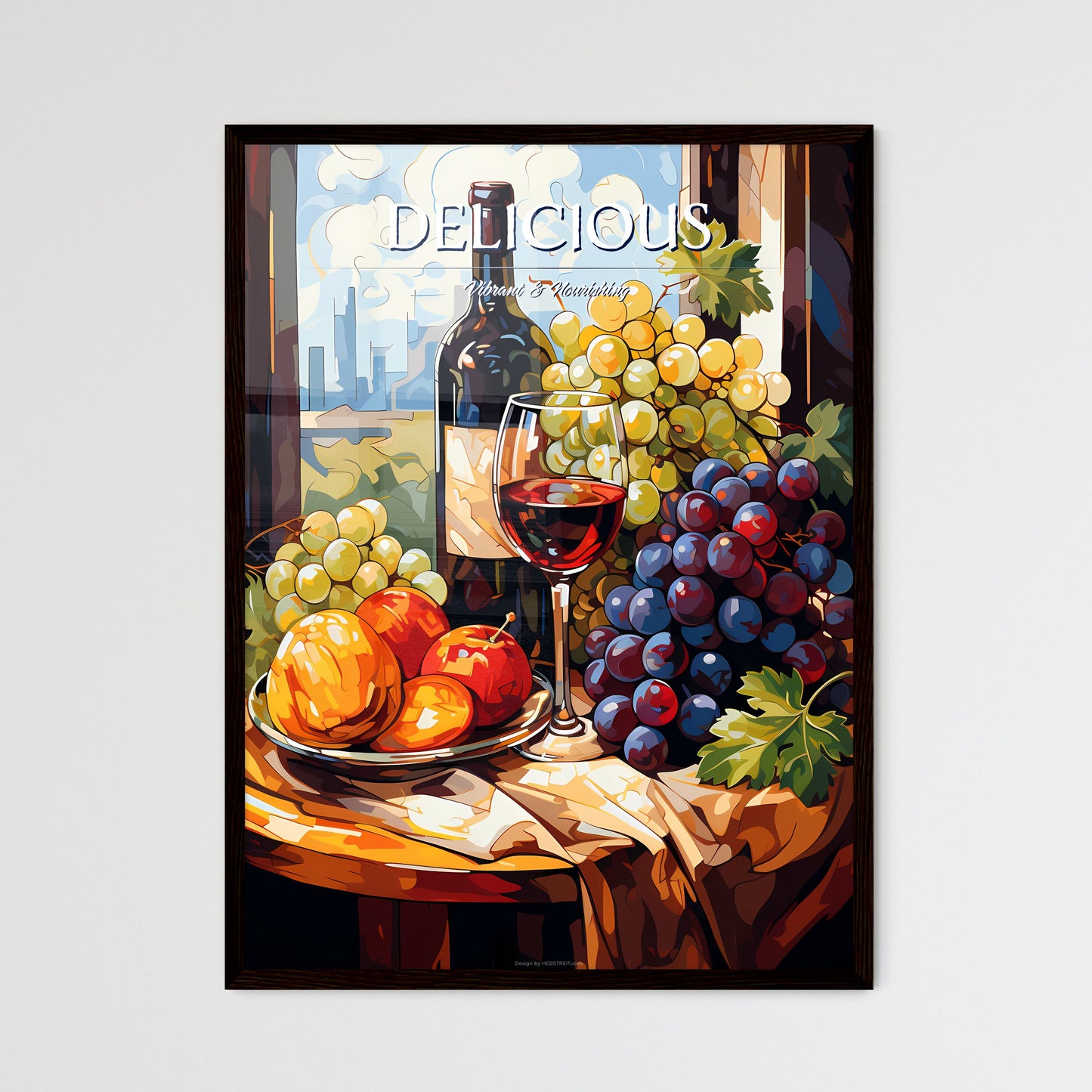 Grapes And Wine Bottles-Healthy Food - A Painting Of A Wine Bottle And Fruit On A Table Default Title