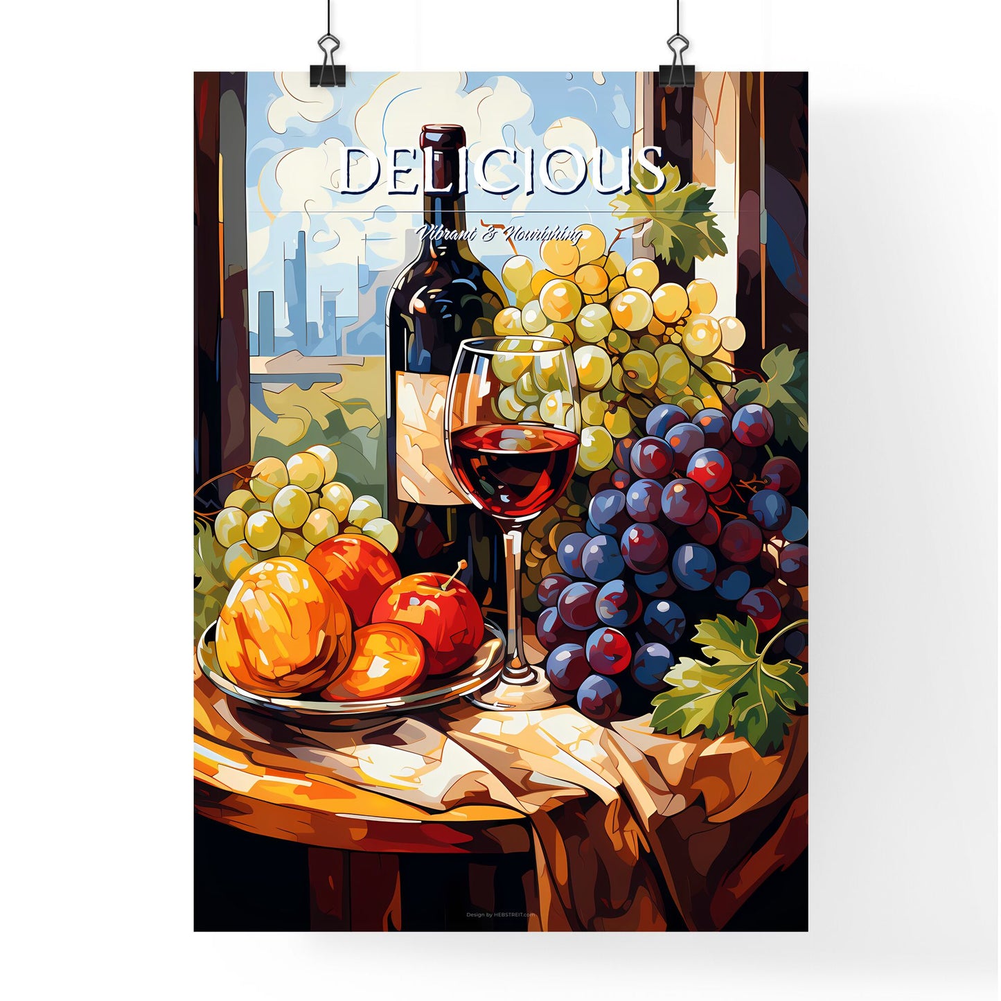 Grapes And Wine Bottles-Healthy Food - A Painting Of A Wine Bottle And Fruit On A Table Default Title