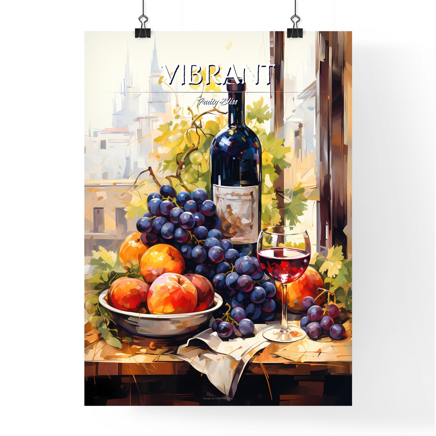 Grapes And Wine Bottles-Healthy Food - A Painting Of A Bowl Of Fruit And A Wine Bottle Default Title