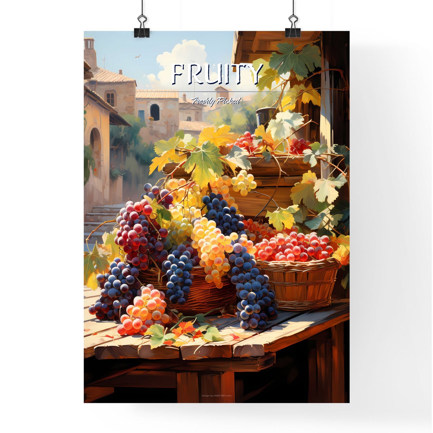 Grapes On Sale In A Tuscan Fruit Market Italy - A Painting Of Grapes On A Table Default Title