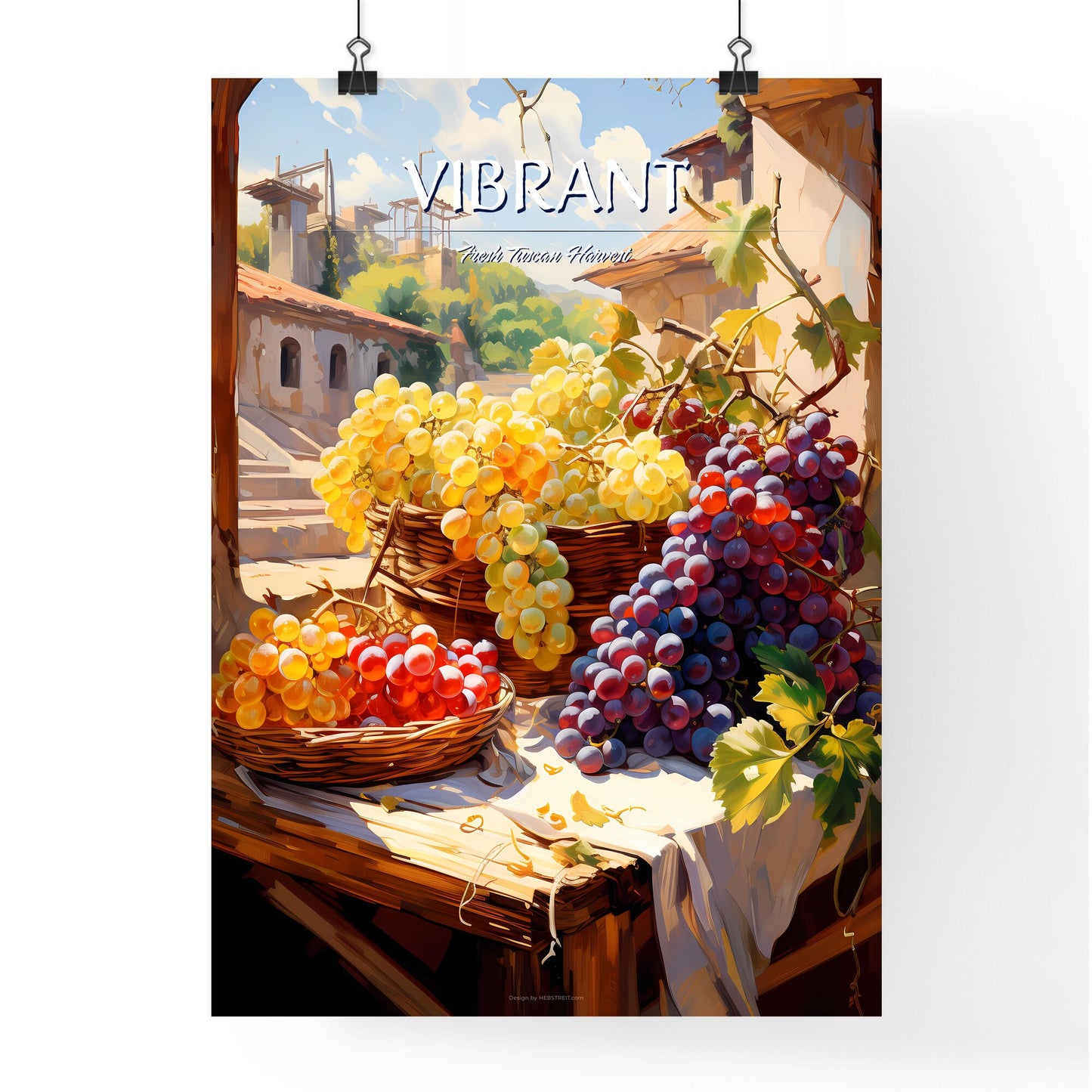 Grapes On Sale In A Tuscan Fruit Market Italy - A Painting Of Grapes In Baskets Default Title