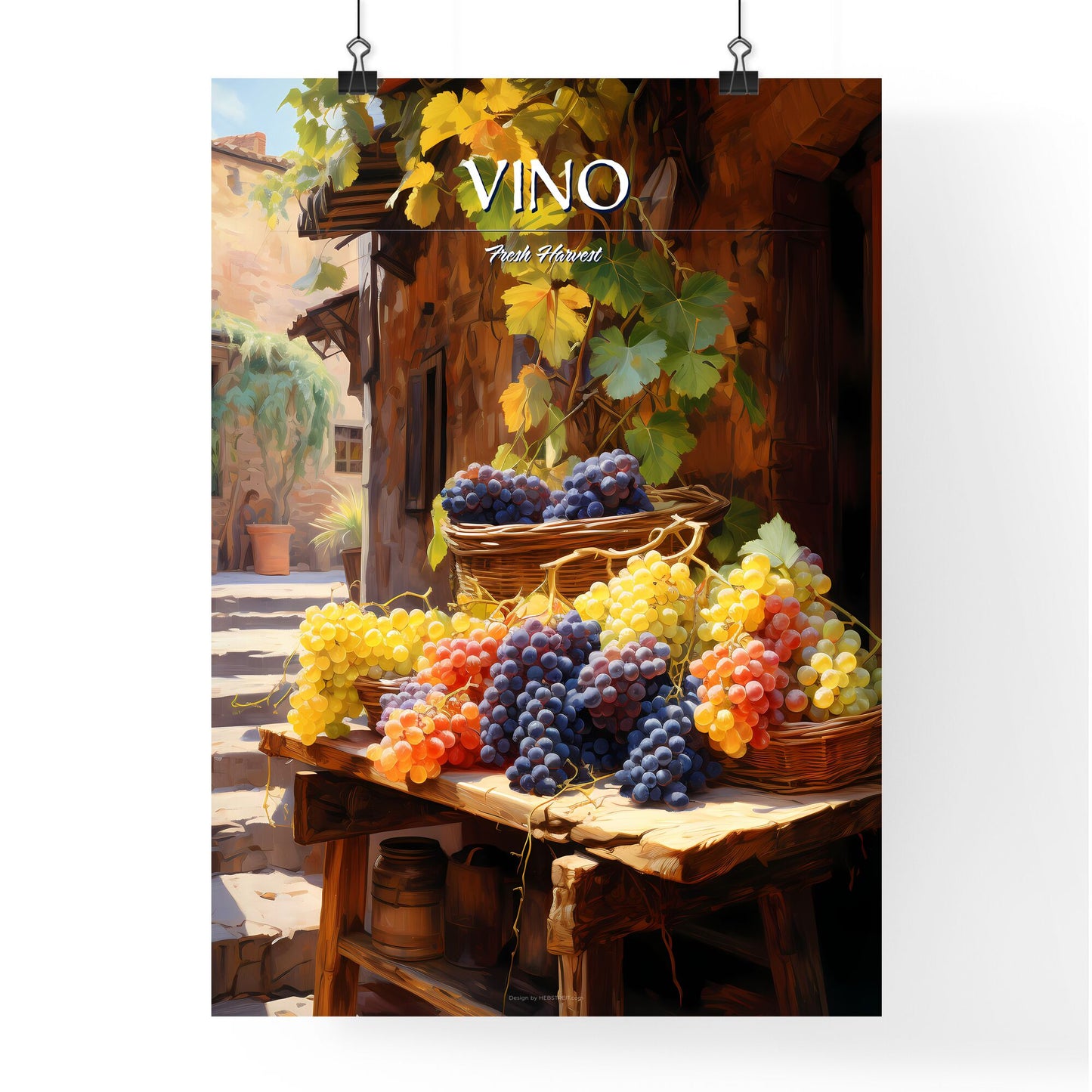 Grapes On Sale In A Tuscan Fruit Market Italy - A Group Of Baskets Of Grapes On A Table Outside A Building Default Title