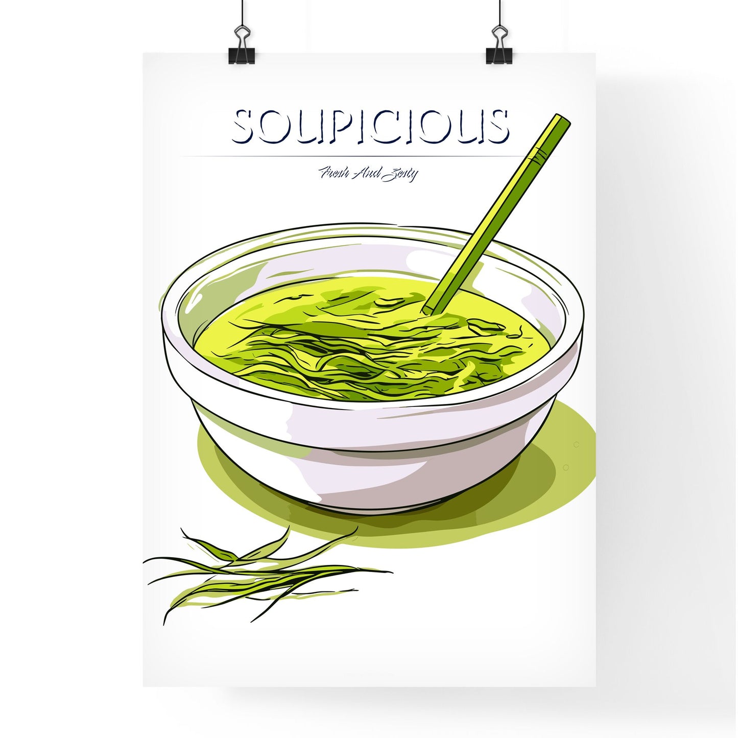 Green Tea On A White Background - A Bowl Of Soup With A Spoon Default Title