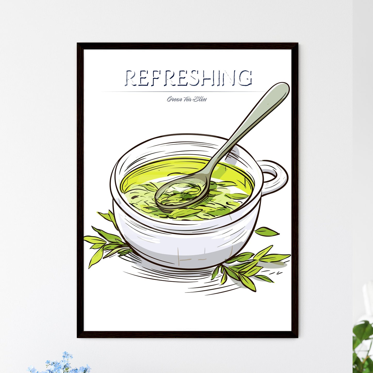 Green Tea On A White Background - A Bowl Of Green Liquid With A Spoon Default Title