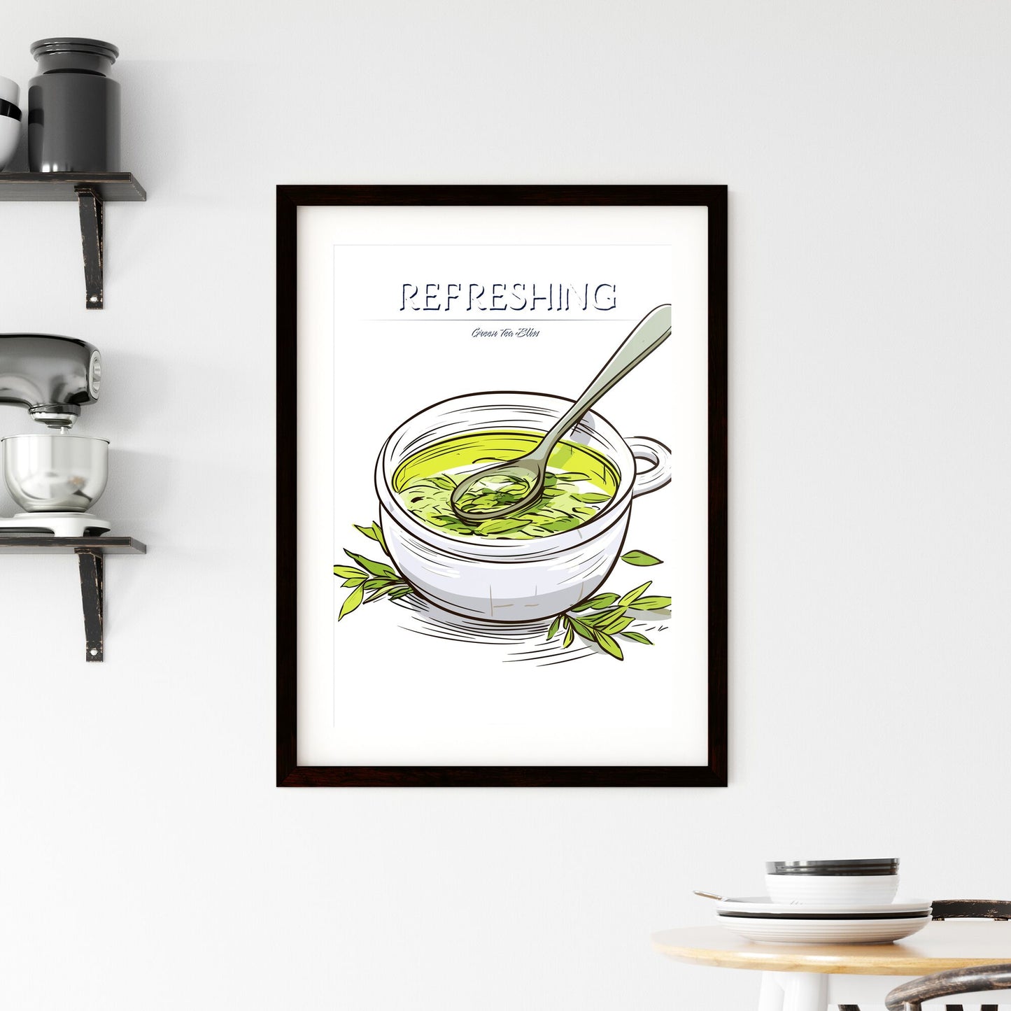 Green Tea On A White Background - A Bowl Of Green Liquid With A Spoon Default Title