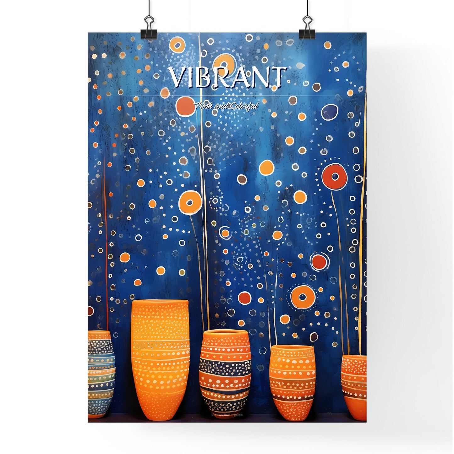 Group Of Orange And Blue Vases Art Print Default Title