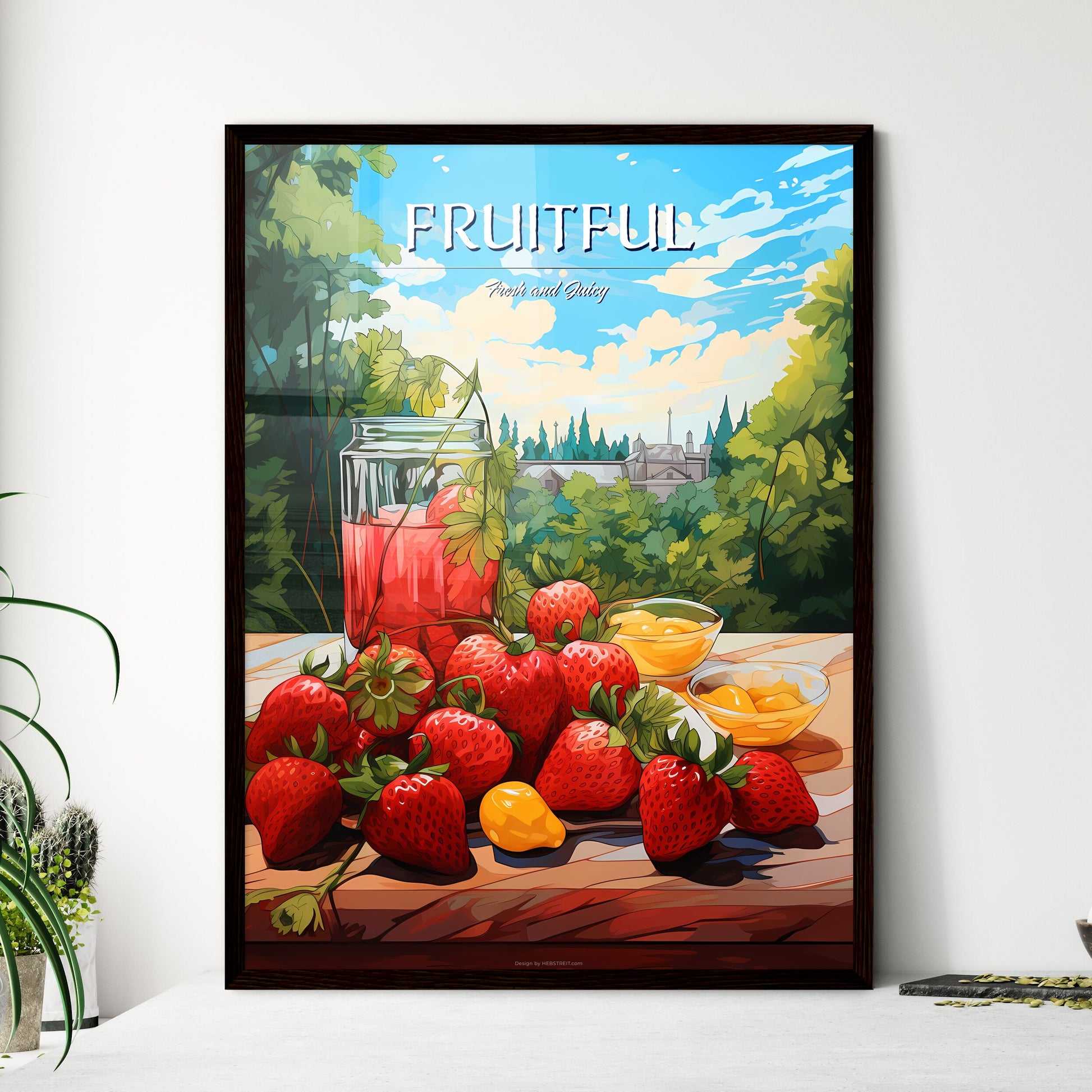 Group Of Strawberries And A Jar Of Fruit Art Print Default Title