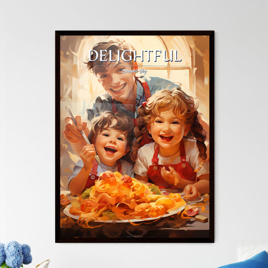 Happy Family Funny Kids Bake Cookies In Kitchen - A Man And Two Children Eating Pasta Default Title