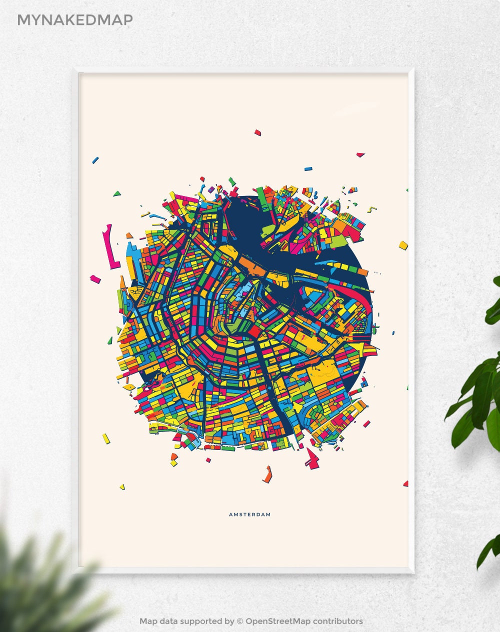 Amsterdam Netherlands Art Map, Vibrant Cityscapes of Europe, Perfect Decor for Home and Business
