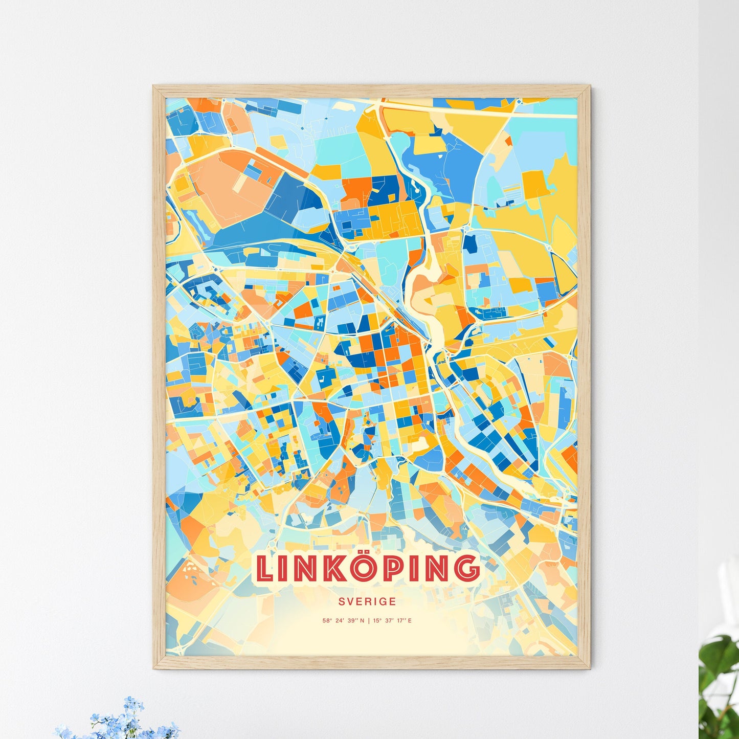 Colorful Linköping Sweden Fine Art Map Print