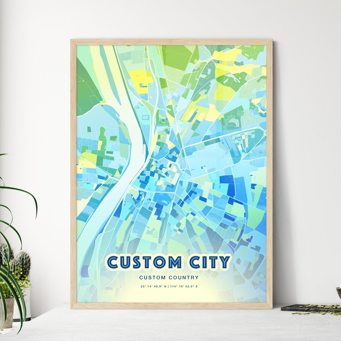 Custom COOL BLUE City Map Two-toned Creative Hometown City Poster - Design your own map poster now!