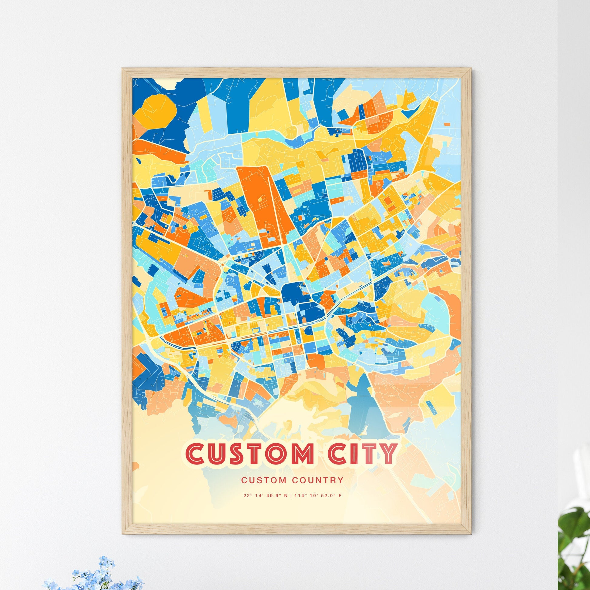 Custom BLUE ORANGE City Map Two-toned Creative Hometown City Poster - Design your own map poster now!