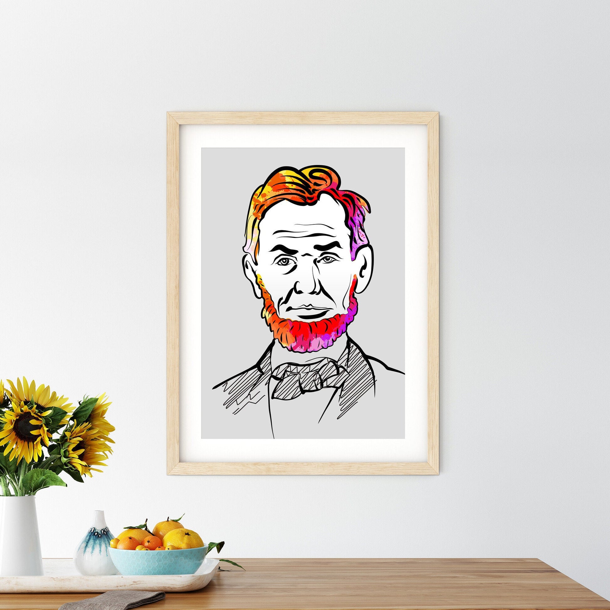 Abraham Lincoln Portrait Poster With Colorful Hair. Perfect print for patriots.